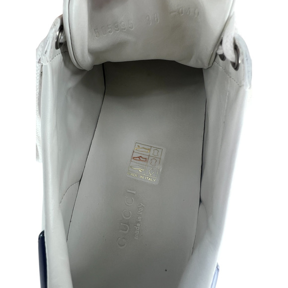 Gucci Ace Web Platform Crystal Embellished Leather Sneakers - Picture 15 of 16